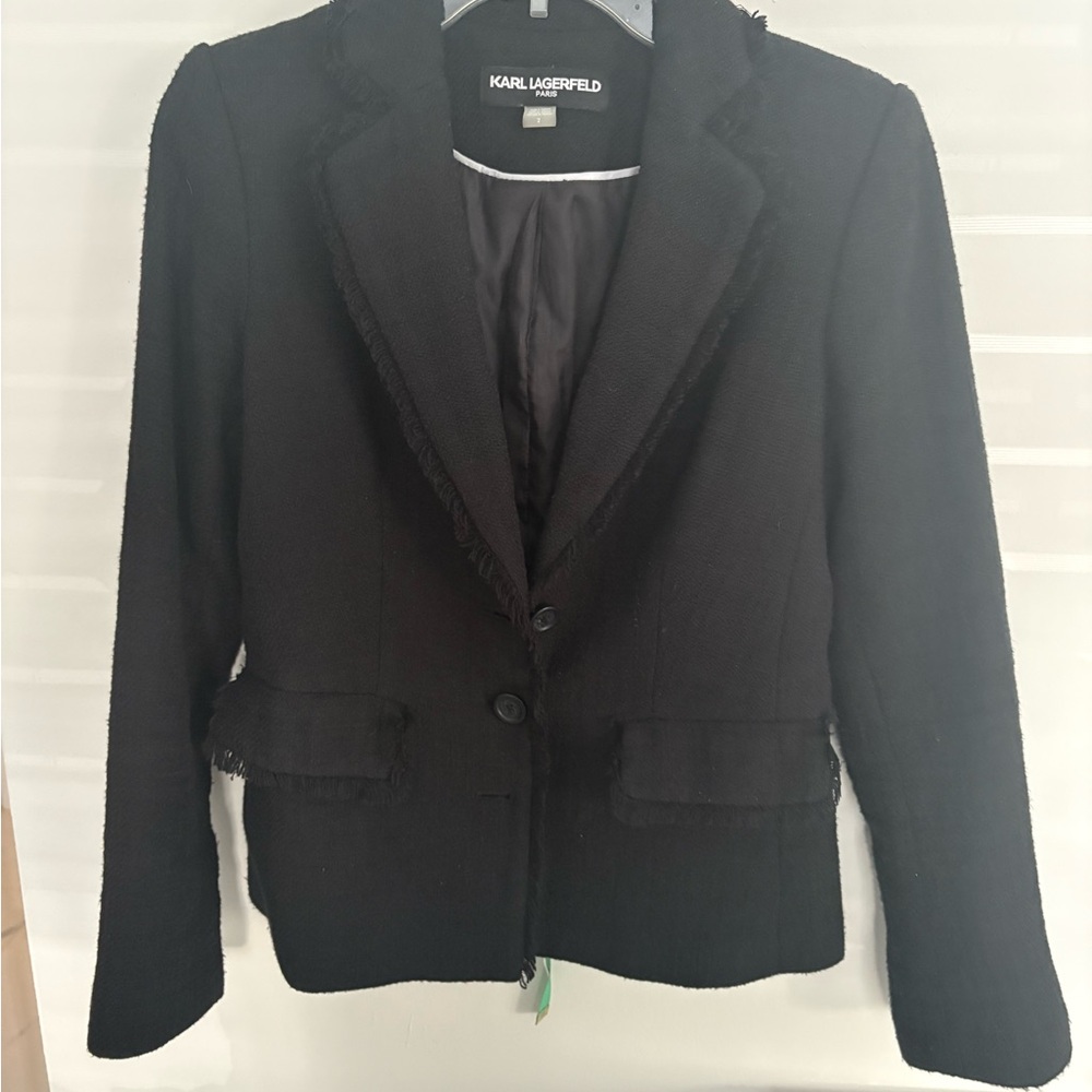 Karl Lagerfeld Frayed Black Women's Blazer